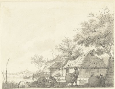 Deux pêcheurs avec des paniers près d