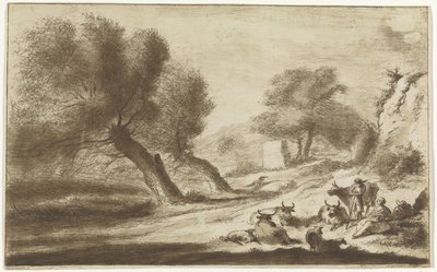 Paysage avec bergers au repos et bétail - Hendrik Spilman