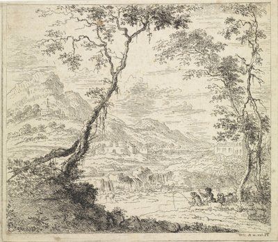 Paysage avec pêcheurs près d