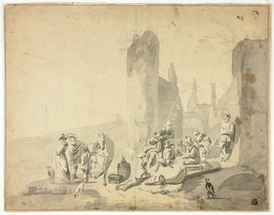 Scène portuaire avec divers personnages - Hendrik Verschuring