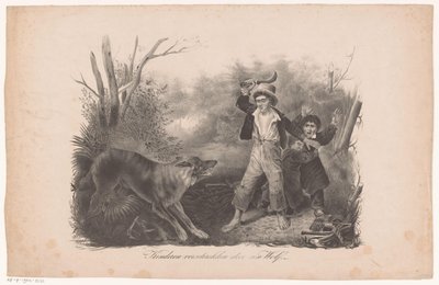 Enfants et un loup dans la forêt - Hendrik Wilhelmus Last