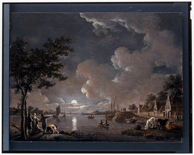 Paysage fluvial au clair de lune - Hendrik Willem Schweickhardt