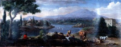 Paysage italianisant, avec des gardiens de vaches au repos - Hendrik van (studio of) Lint
