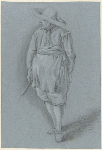Homme en costume du XVIIe siècle avec chapeau, tablier et couteau - Hendrik van Velthoven (attributed to)