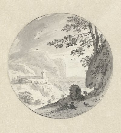 Paysage montagneux italianisant avec un monastère au-dessus d