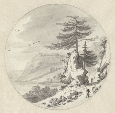 Paysage côtier montagneux avec un grand sapin - Hendrik van der Straaten