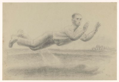 Autoportrait avec les mains levées flottant dans un paysage - Henk Henriët (signed by artist)