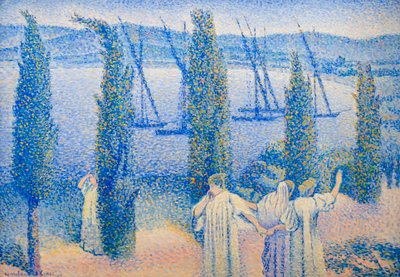 Vue côtière avec des cyprès - Henri Edmond Cross