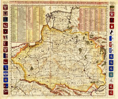 Carte de la Pologne incluant des portions de la Livonie et du Grand-Duché de Moscou - Henri Abraham Chatelain