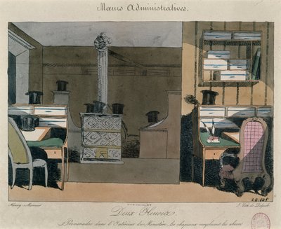 Scène dans un bureau parisien pendant la pause déjeuner, vers 1830 - Henri Bonaventure Monnier