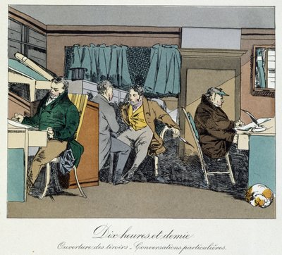 Dix heures et demie : ouverture des tiroirs et conversations privées - dans « Mœurs administratives » par Henri Monnier - Henri Bonaventure Monnier