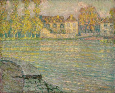 Maisons sur la rivière au soleil couchant, Moret - Henri Eugene Augustin Le Sidaner