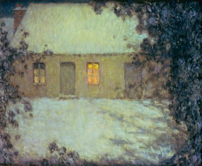 Cottage au toit de chaume sous la neige - Henri Eugene Augustin Le Sidaner
