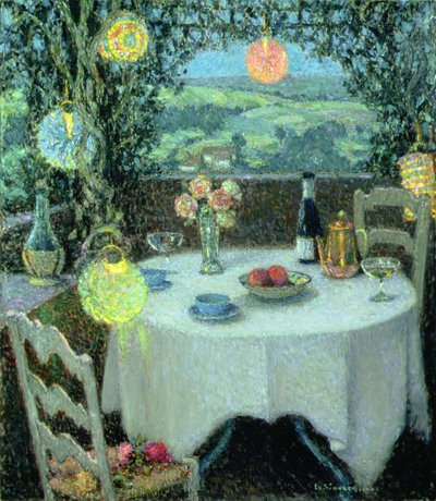 La table sous les lanternes (huile sur toile) - Henri Eugene Augustin Le Sidaner