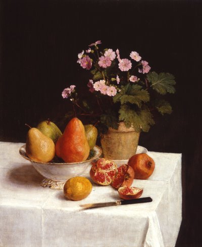 Nature morte (primevères, poires et grenades) Still life (primroses, pears and pomegranates) - Henri Fantin Latour