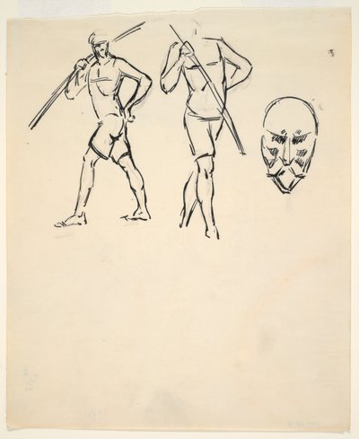 Feuille de croquis [Deux figures et tête stylisée] - Henri Gaudier Brzeska