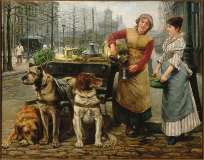 La laitière avec chariot à chien sur le De Keyserlei à Anvers, vers 1890 - Henri Houben