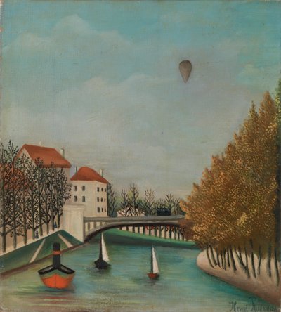 Scène de rivière avec ballon - Henri J.F. 1844 1910 Rousseau