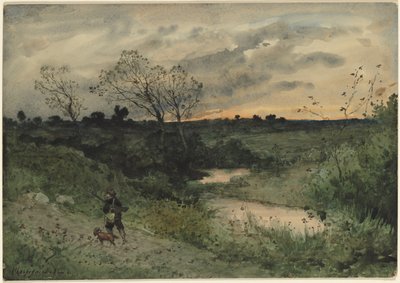 Aube - Chasseur avec chien, 1882 - Henri Joseph Harpignies