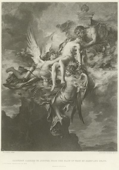 Sarpédon porté à Jupiter depuis la plaine de Troie par le Sommeil et la Mort (gravure) - Henri Leopold Levy