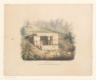 Landschap met stapel stenen en zittende man - Henri Marie Parmentier