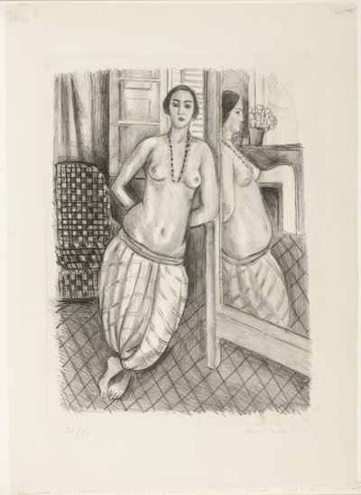 Odalisque en pantalon rayé, reflétée dans le miroir - Henri Matisse