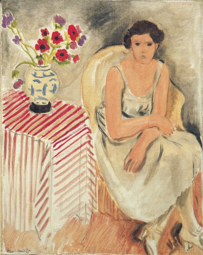 Femme sur une chaise - Fleurs sur la table, ou œillets - Henri Matisse