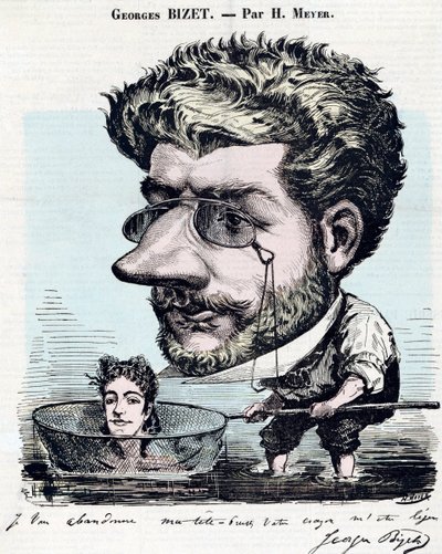 Georges Bizet (1838-1875), compositeur français - Caricature avec autographe de Bizet, par Henri Meyer dit Reyem (1844-1899) pour Diogène - Henri Meyer