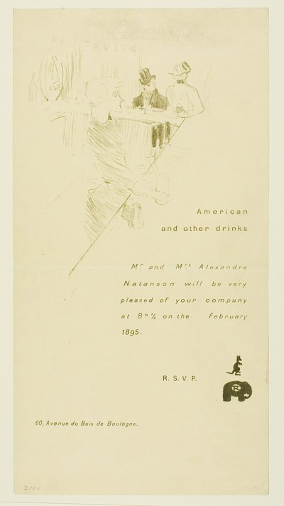 Invitation pour M. et Mme Alexandre Natanson - Henri de Toulouse-Lautrec