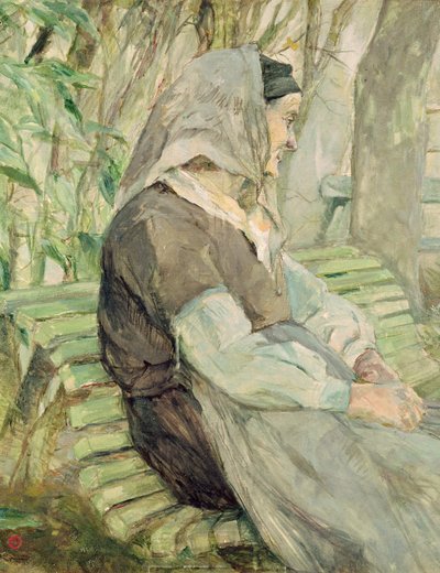 Vieille femme assise sur un banc à Céleyran - Henri de Toulouse Lautrec