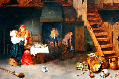 Intérieur Paysan avec des Personnages Festoyant à une Table - Henrik Potuijl