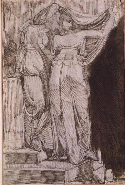 Deux figures féminines debout sur des marches, Rome, mai 1787 - Johann Heinrich Füssli