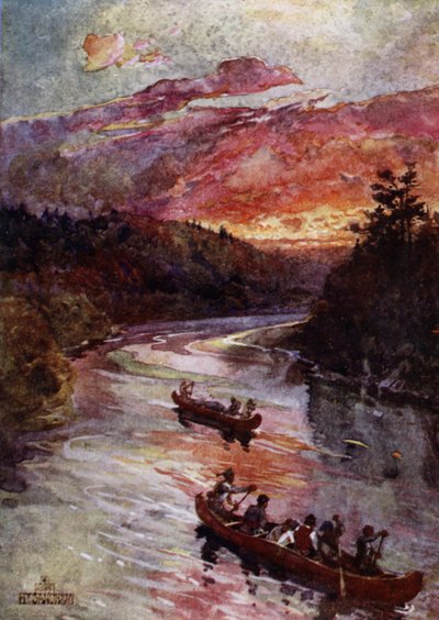 Canoës sur une rivière nord-américaine - Henry (after) Sandham