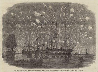 La commémoration de la paix à Plymouth, fusées et illumination générale de la flotte dans le Sound - Henry A. Luscombe