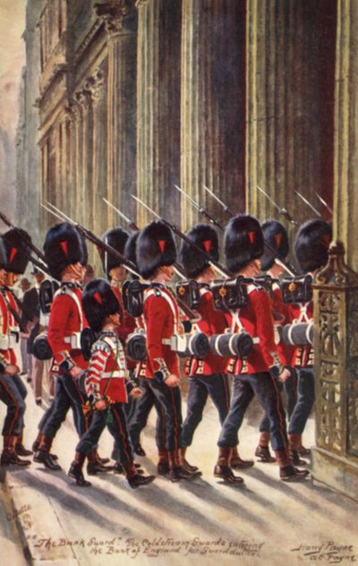 Les Coldstream Guards entrant à la Banque d