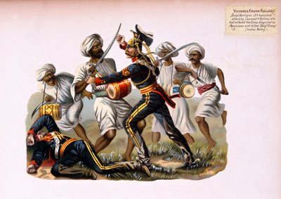 Le sergent Hartigan, 9e lanciers, attaquant 4 indigènes non armés qui étaient entrés dans le camp déguisés en musiciens et avaient tué le sergent Crews, révolte indienne, d