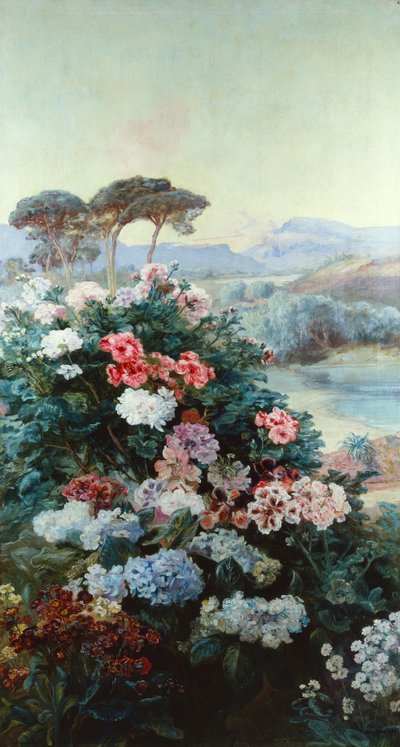 Camélias et autres Fleurs dans un Paysage - Henry Arthur Bonnefoy