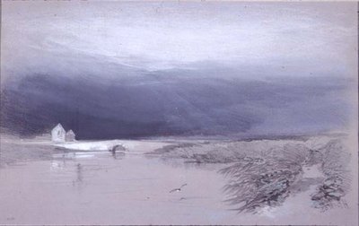 Paysage avec rivière et pont : la pluie arrive - Henry Bright