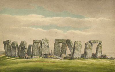 Stonehenge du N.O., montrant des ruines avec un homme et un chien, 1824-1839 - Henry Browne