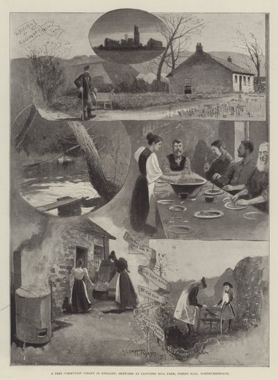 Une colonie communiste libre en Angleterre, croquis à Clousden Hill Farm, Forest Hall, Northumberland - Henry Charles Seppings Wright