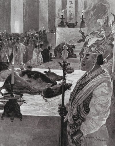 Un sacrifice dans un temple confucéen (lithographie) - Henry Charles Seppings Wright