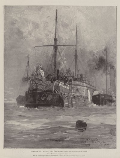 Après son procès par le feu, HMS Belleisle remorqué dans le port de Portsmouth - Henry Charles Seppings Wright