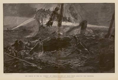 Sauvetage des noyés lors du naufrage du SS Utopia, Gibraltar (gravure) - Henry Charles Seppings Wright