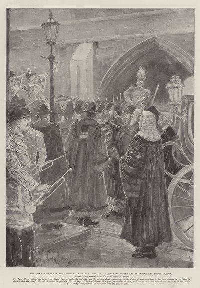 La cérémonie de proclamation à Temple Bar, le Lord Maire lisant la lettre apportée par Rouge Dragon - Henry Charles Seppings Wright