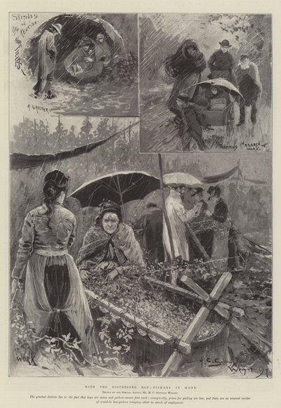 Avec les cueilleurs de houblon en détresse dans le Kent - Henry Charles Seppings Wright