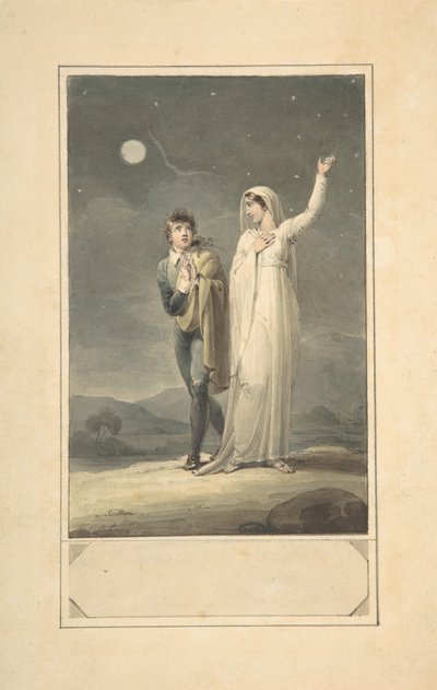 Paysage nocturne avec deux figures, design pour une illustration de livre gravée, 1807-44 - Henry Corbould