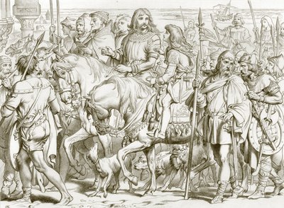 Hereward entre dans la forteresse consacrée de St Bertin (gravure) - Henry Courtney (after) Selous