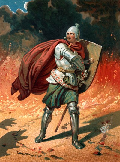 Christian, le pèlerin du titre, en combat avec Apollyon, le Destructeur, l