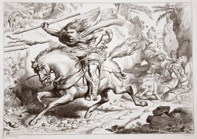 Comment Hereward a été pris dans un piège, illustration de Hereward the Great par Charles Kingsley, pub. 1870, gravé par C.G. Lewis - Henry Courtney Selous