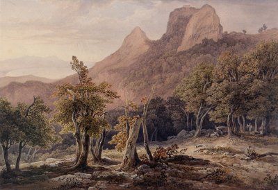 Paysage rocheux avec figures et un lac en arrière-plan - Henry Curzon Allport